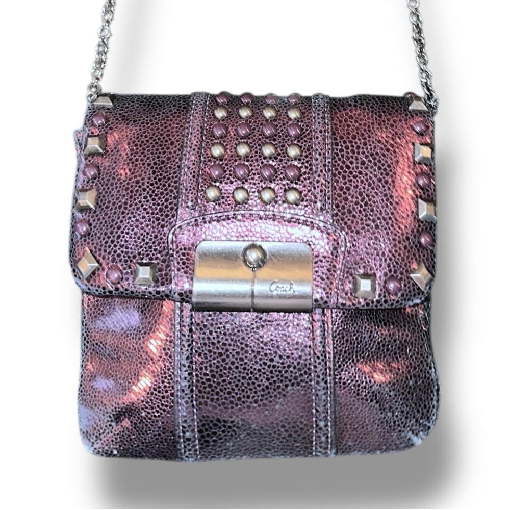 Coach Kristin Studded Convertible Crossbody MINI Bag Metallic Purple Boysenberry - Picture 12 of 12